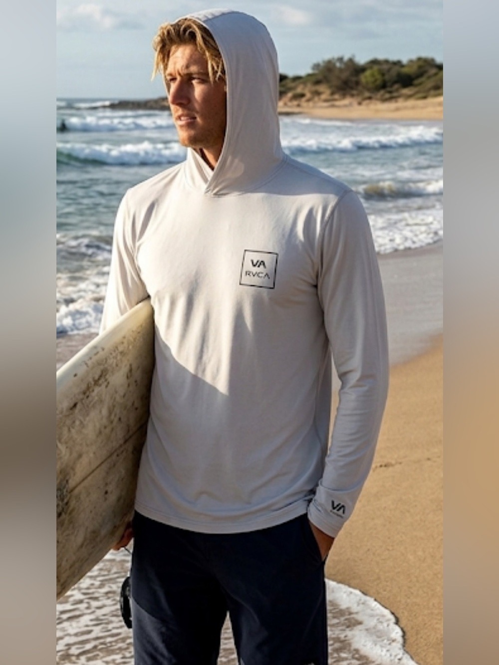 RVCA White Surf Hoodie Long Sleeve Shirt Size Small Fitted